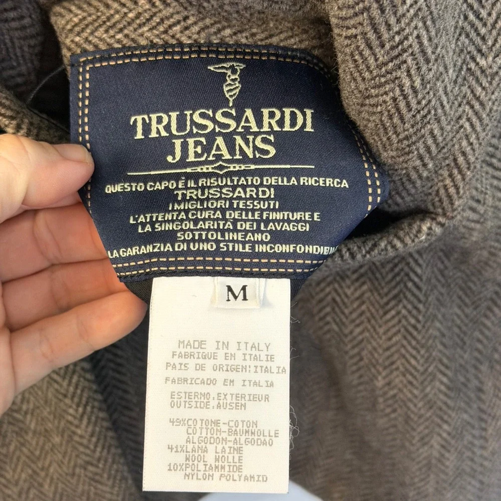 TRUSSARDI JEANS Wool Blend Herringbone Reversible Jacket Coat M Made in Italy‎